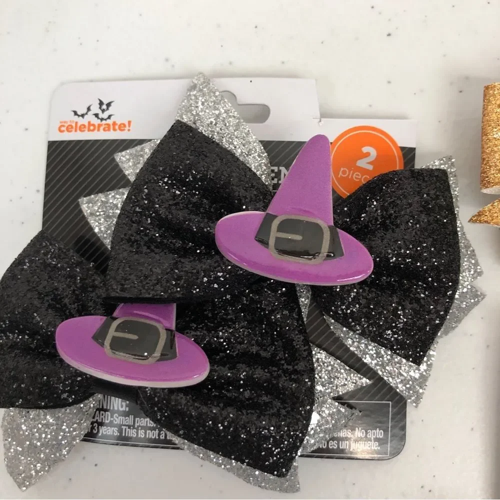 Celebrate Three Sets Girls Halloween Hair Clips Witch Pumpkins Candy Corn New